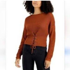 Say What Corset tie front sweater rust color size small